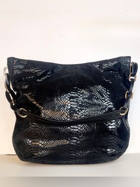 Michael Kors Black snake embossed leather Slouchy Hobo Shoulder Bag